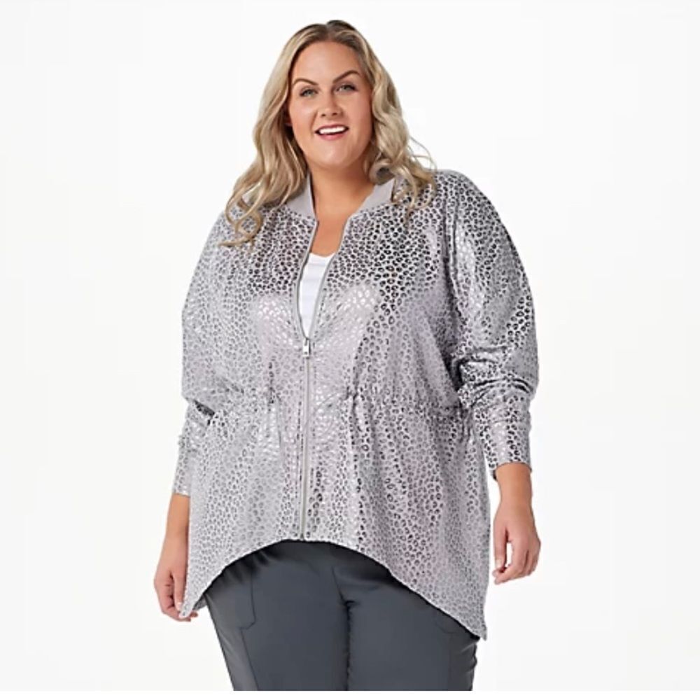 zuda Z-Knit Foil- Printed Bomber Jacket with Asymmetric Hem